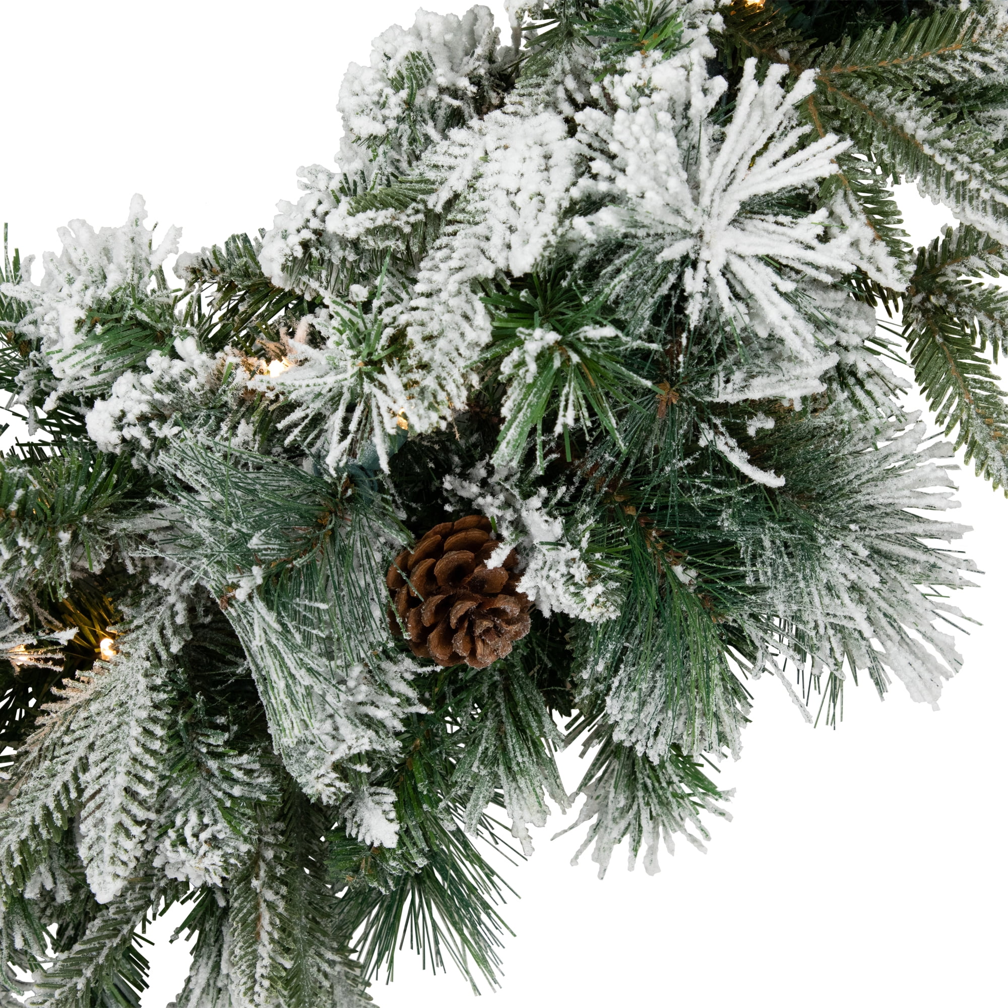 Pre-Lit LED Flocked Mixed Rose Mary Emerald Angel Pine Artificial Christmas Wreath - 30-Inch Clear Lights