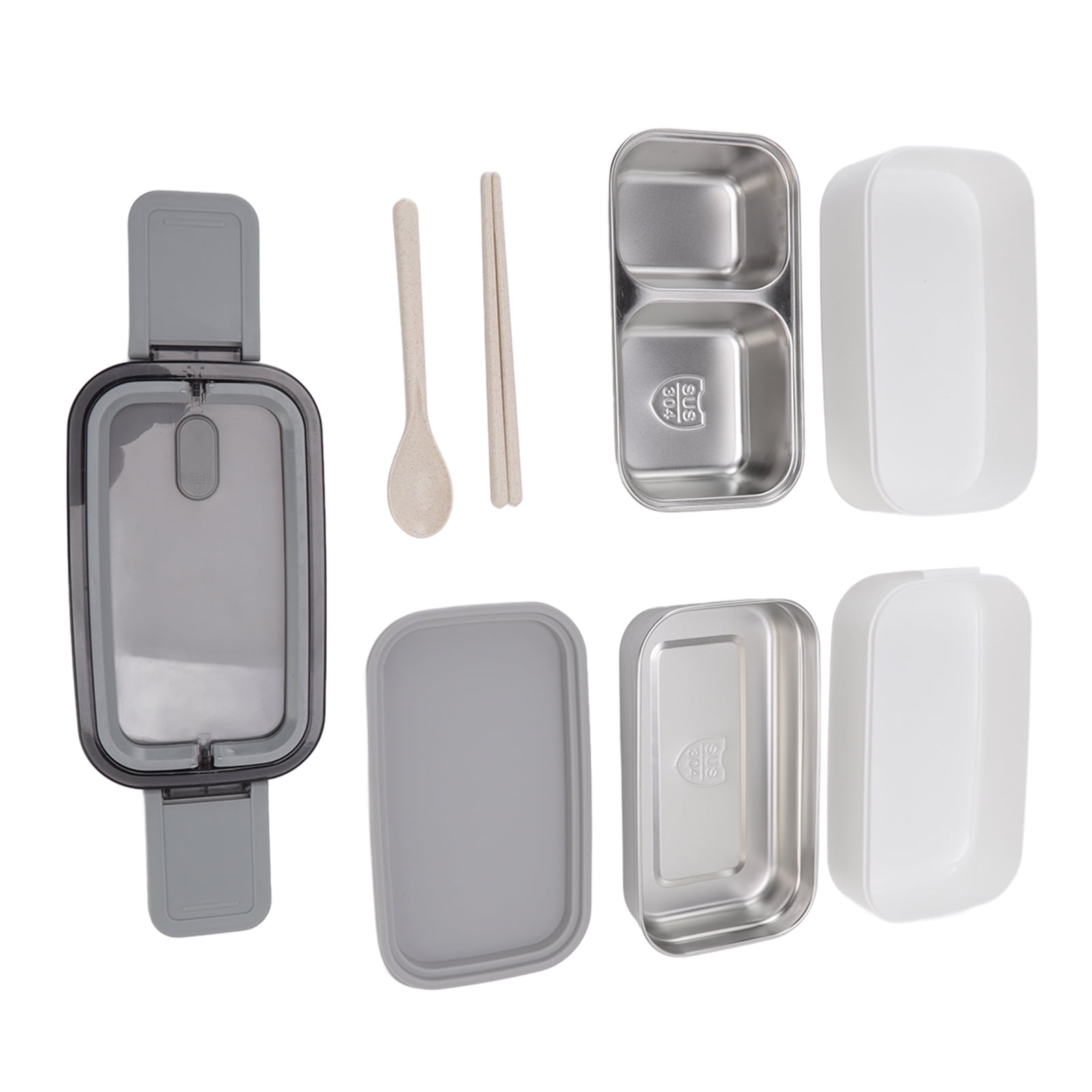 YAHHU 304 Stainless Steel Bento Box Double Layer Lunch Container, Microwaveable 3 Compartments Meal Prep Box with Chopsticks Spoon and Waterproof Tray, Leakproof Design (8.66 in / 22 cm)