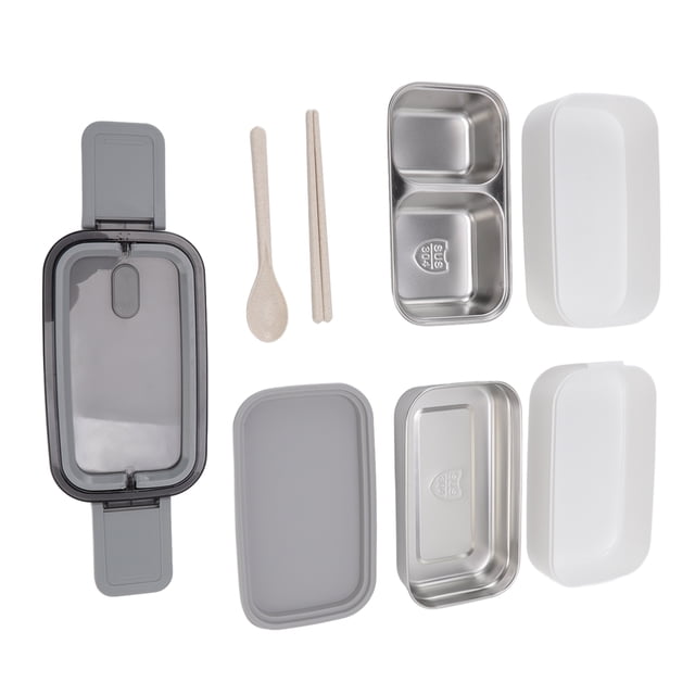 Bento Box With Chopsticks And Spoon Double Layers Lunch Container 304 Stainless Steel Added Water Insulation Lunch Box Sealed Keeping Box For Adult Work