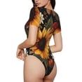 thumbnail image 2 of Vsdgher Sunflower Floral Butterfly Prinr Short Sleeve Body suit for Womens, Sexy Onesie One Piece Round Neck Bodysuit Shapewear Tummy Control-X-Large, 2 of 7