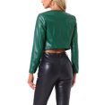 thumbnail image 3 of Chaqueta de cuero PU Faux INSPIRE CHIC para mujer, abrigo corto de manga larga, abierto, talla XL, verde, 3 of 5
