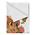 thumbnail image 2 of Cartoon Soft Flannel Fleece Throw Blanket, Cub Playing with Butterflies in the Meadow Joyful Lively Baby Tiger Cat, Cozy Plush for Indoor and Outdoor Use, 50" x 70", Orange Cream Green, by Ambesonne, 2 of 5