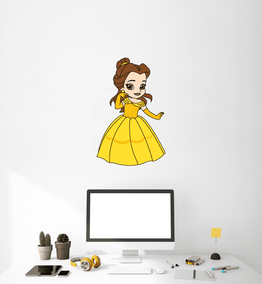 Cute Face Princess Belle Beauty And The Beast Cartoon Wall Sticker Art Design Decal For Girls Boys Kids Room Bedroom Nursery Kindergarten Home Decor Stickers Wall Art Vinyl Decoration x18 Inch