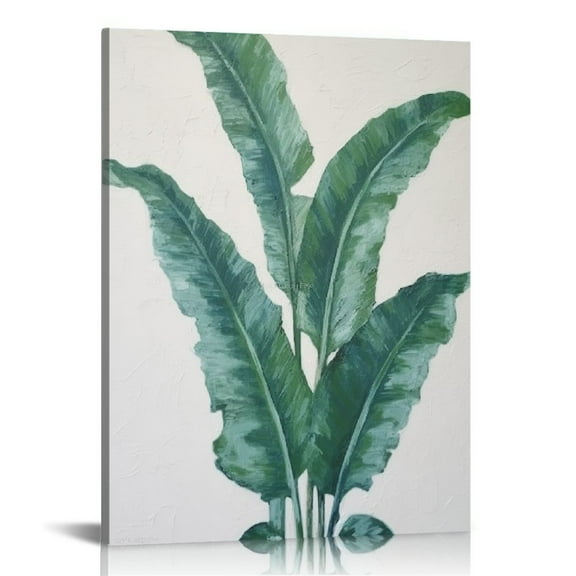 ONETECH Hand Painted Green Leaf Canvas Wall Art - Botanical Picture for Living Room Decor 16x20in