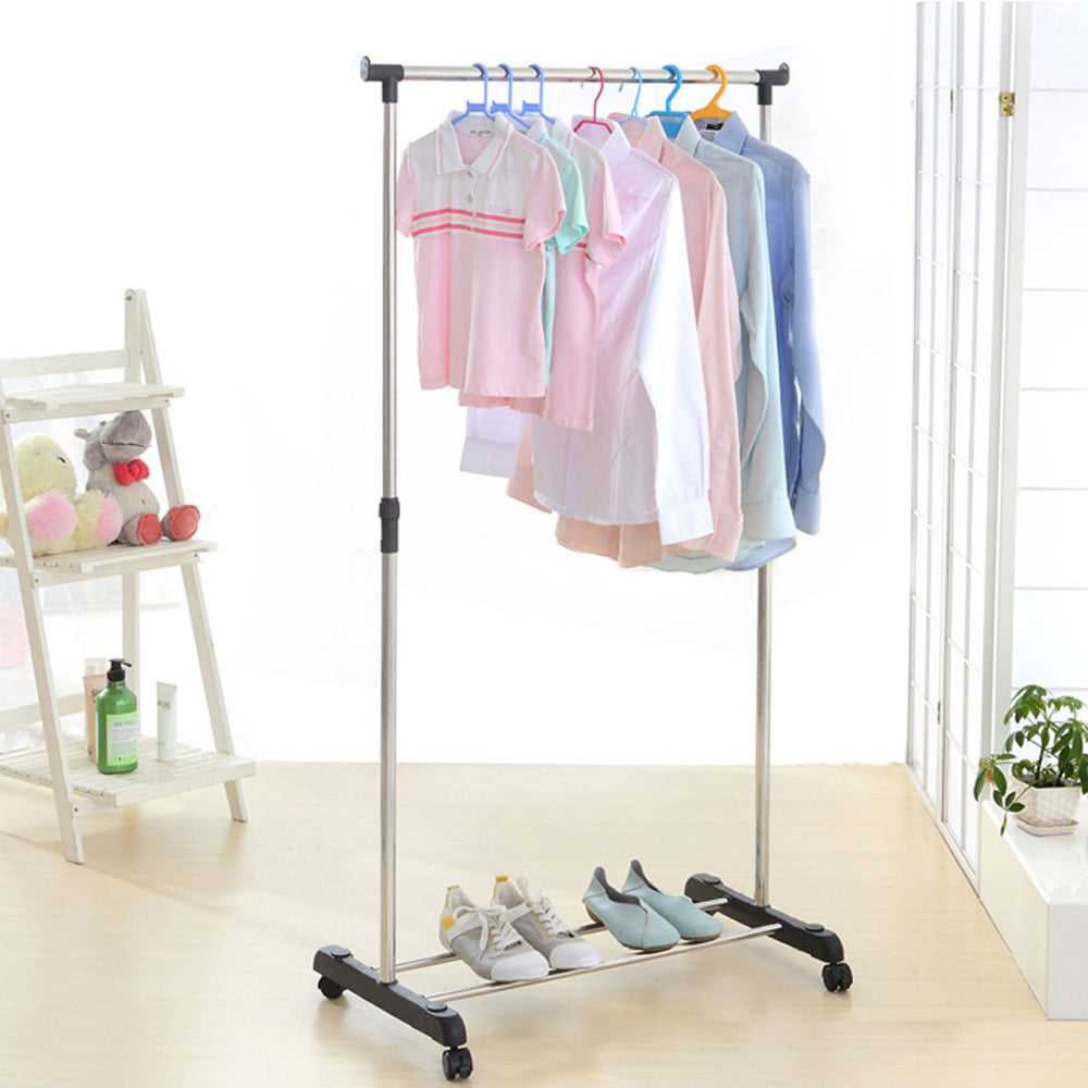 Durable Garment Rolling Rack Double Rail Clothing Bar Retail Display Hanger 