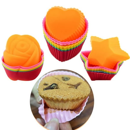

BONYOUN Home Kitchen 10Pcs Cake Mold Heart Star Rose Shape Bakeware Silicone Muffin Chocolate Baking Cups for Household