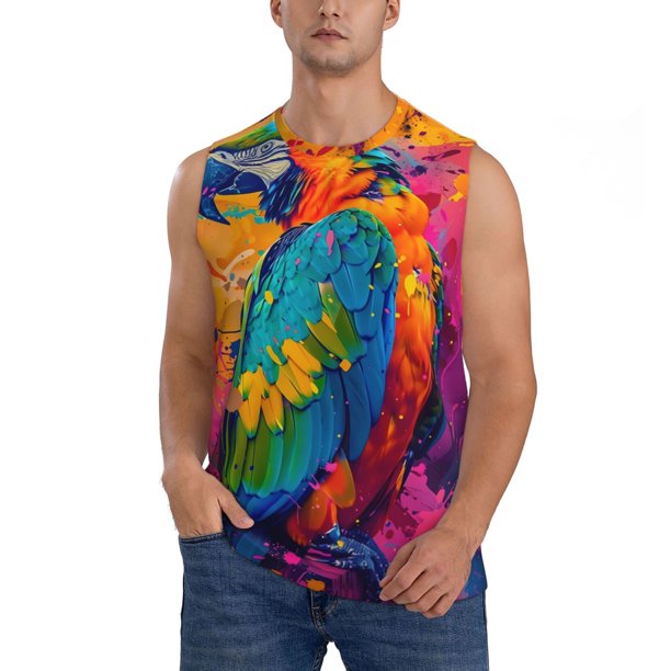 Balery Vibrant Parrot Splash Art Camisetas sin mangas para hombre, absorbe la humedad y protege contra el mal olor.-X-Large