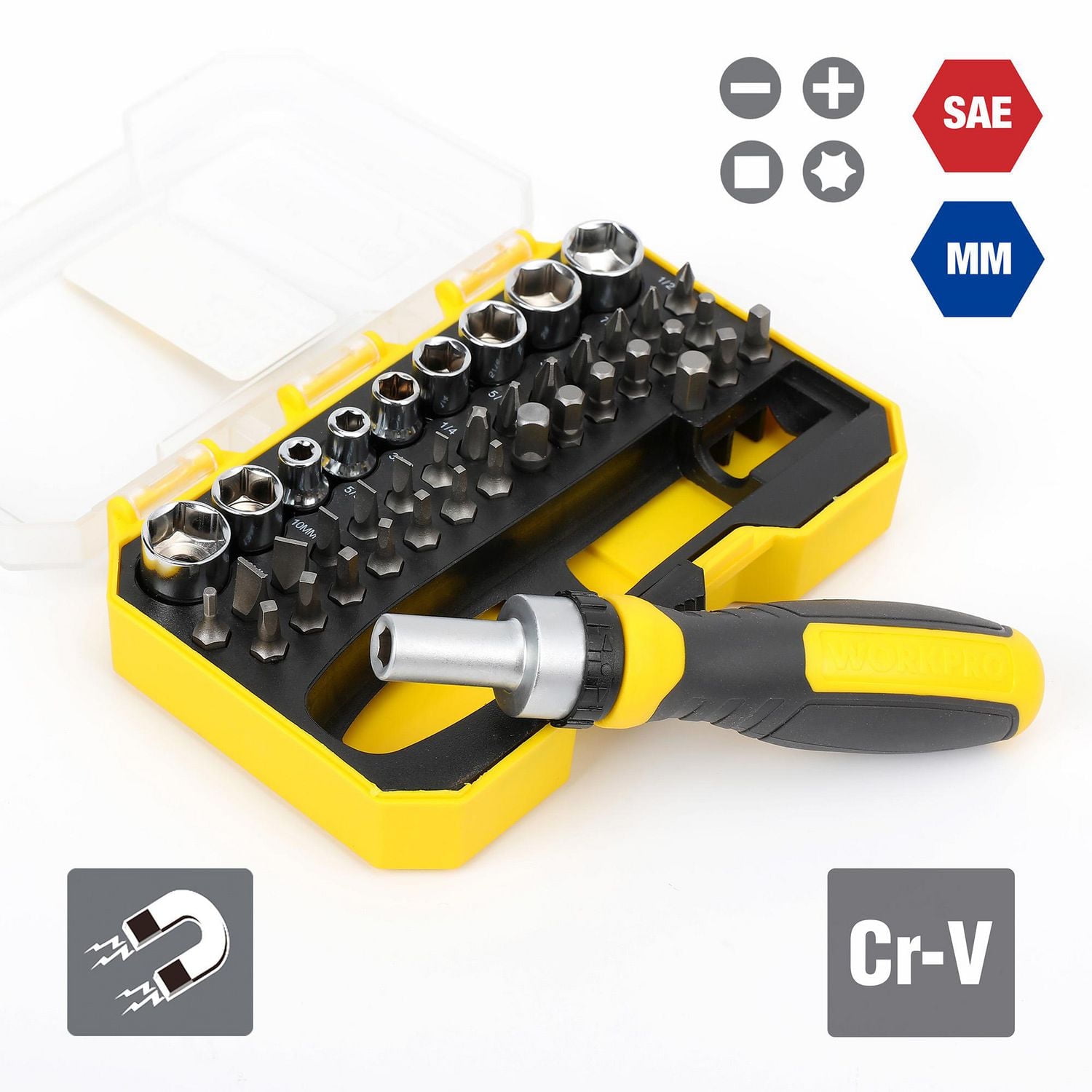 WorkPro Jeu de tournevis à cliquet - 40 pièces 1/4" Entraînement