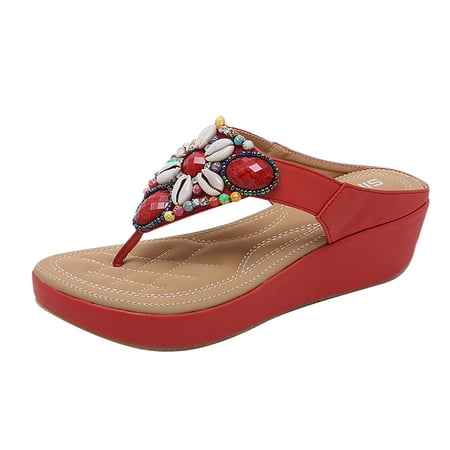 

Rdeuod Women Sandals Summer For Wedge Slip On Crystal Roman Shoes Open Woman