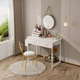 thumbnail image 4 of DLisiting White Small Desk with Fabric Drawers - 32 Inch Vanity Desk with Storage Drawer and Bag for Bedroom, Study Writing Table for Small Spaces, White, 4 of 9