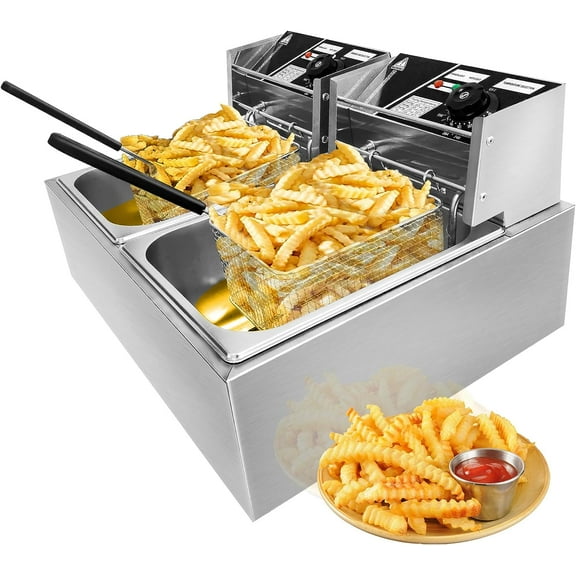PRIJESSE 12L Commercial Electric Countertop Stainless Steel Deep Fryer Basket French Fry Restaurant Home 5000W