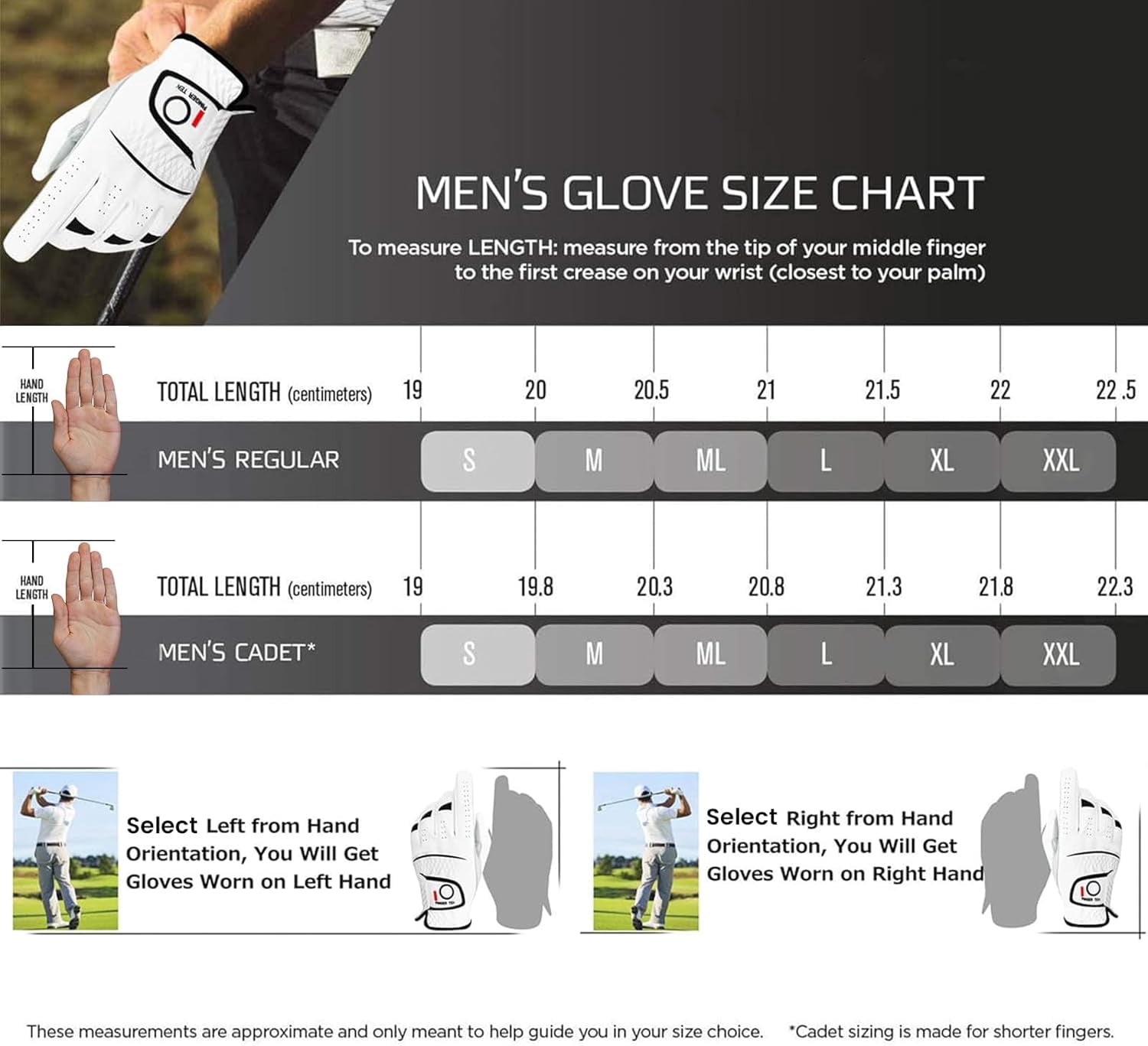 Golf Gloves Men Right Left Handed Golfer Men’s Golf Glove Left Right Hand Value 4 Pack, All Weather Leather Grip Small Medium ML Large XL Size