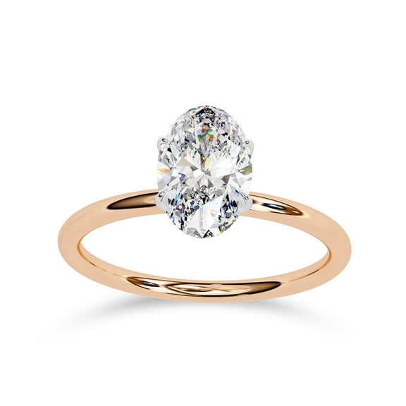 AFFY Solitaire Engagement Rings For Women, Center 9x6mm Oval Cut Lab Created Moissanite Wedding Anniversary Ring in 10K Solid Rose Gold Size-10