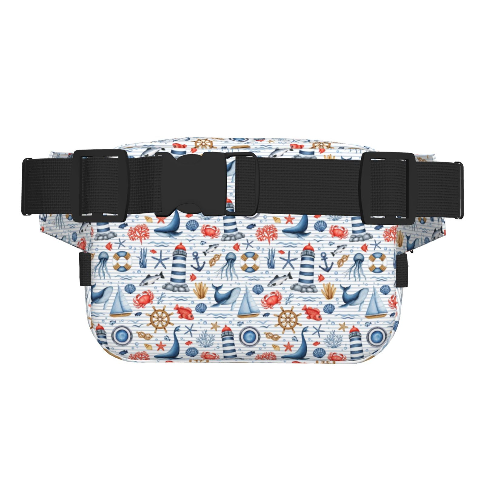 Picia Watercolor Nautical Print Square Double-Layer Waist Bag Mini Adjustable Waist Belt Bag Exercise Running Travel Hiking