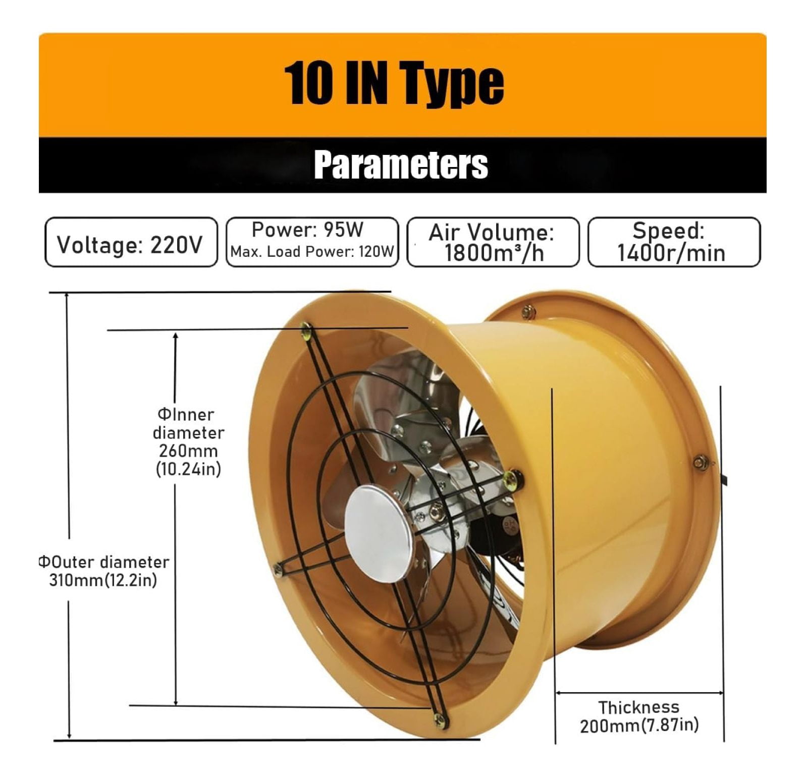 220V 10 inch Axial Fan Explosion-Proof Axial Flow Fan Cylinder Pipe Fan Tube Fan Wall Mounted Ventilator Draft Fan Tube Axial Fan 1400RPM Window Exhaust Fan for Kitchen Warehouse Workshop