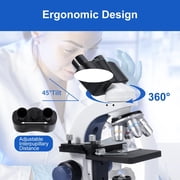 FOUR Es Scientific Compound Binocular Microscope for Adults & Students, 40X-2000X Magnification with LED Illumination, WF10x & WF25x Eyepieces, for Lab, School, Home Education