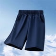 thumbnail image 5 of BiZtdJrK Summer Shorts for Boy Elastic Waist Straight Leg Cotton Short Pants Lightweight Solid Color Casual Shorts with Pockets Navy 160, 5 of 7