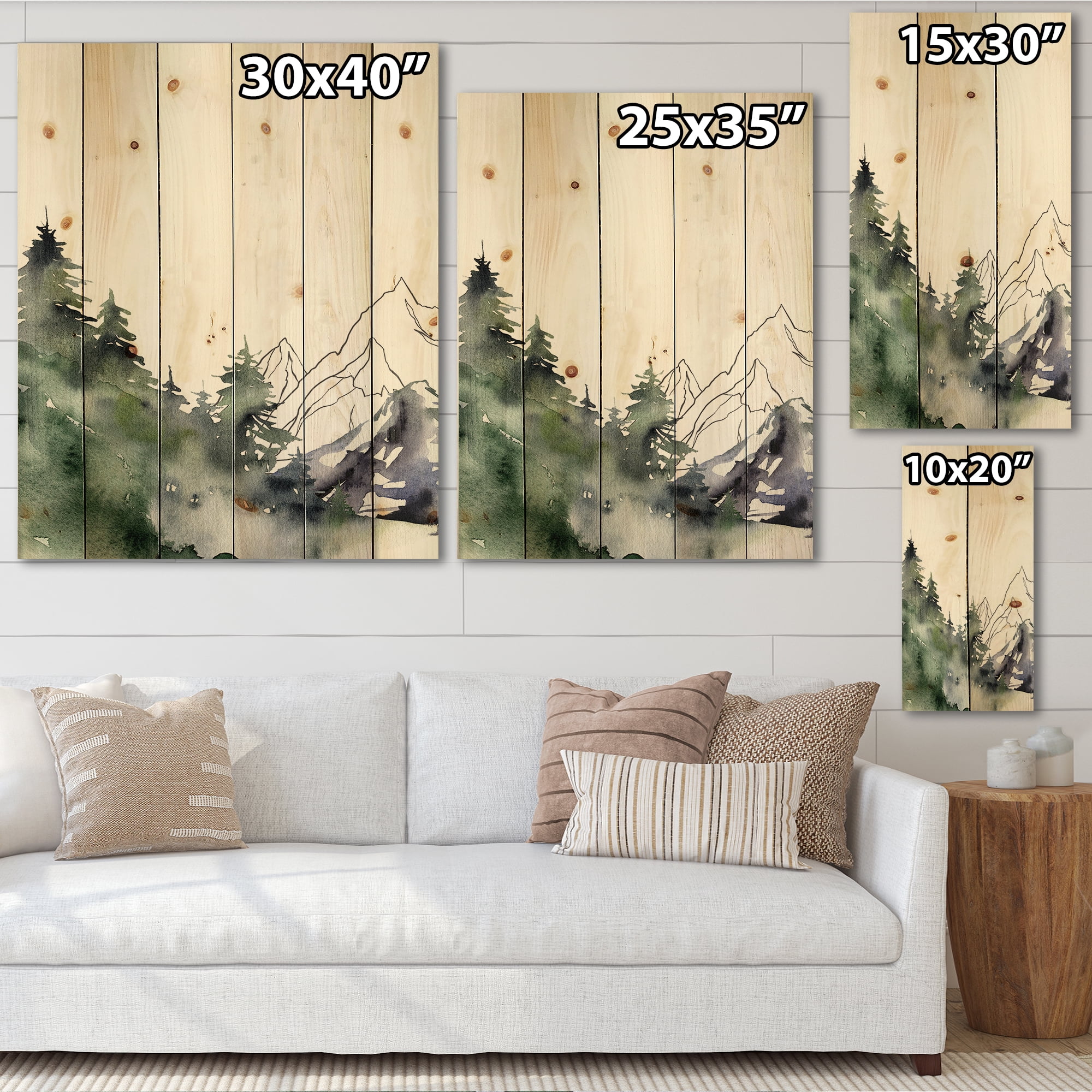 Designart 'Trees With Winter Dark Blue Mountain Landscape III' Modern Print on Natural Pine Wood