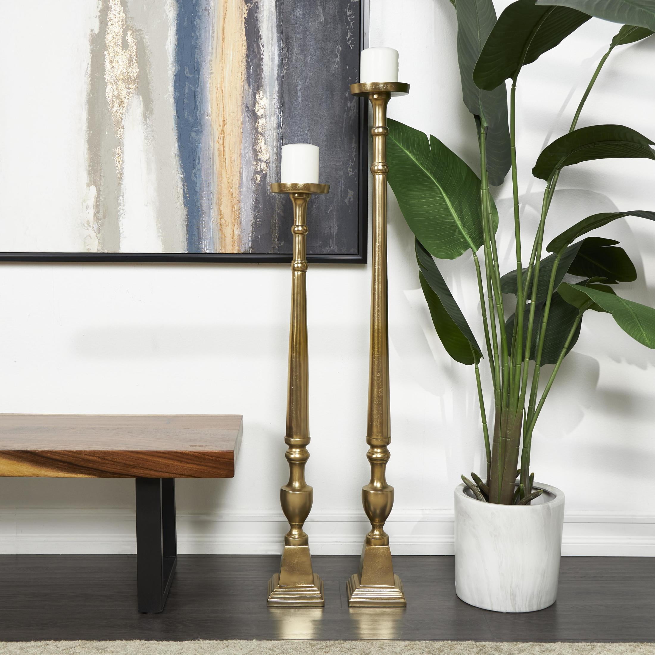 DecMode 2 Candle Gold Aluminum Metal Tall Floor Candle Holder, Set of 2