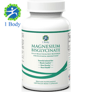 1 Body Magnesium Bisglycinate Chelated 44 mg Supplement 120 Vegan Capsules -  Reduce Muscle Cramps and Improve Sleep