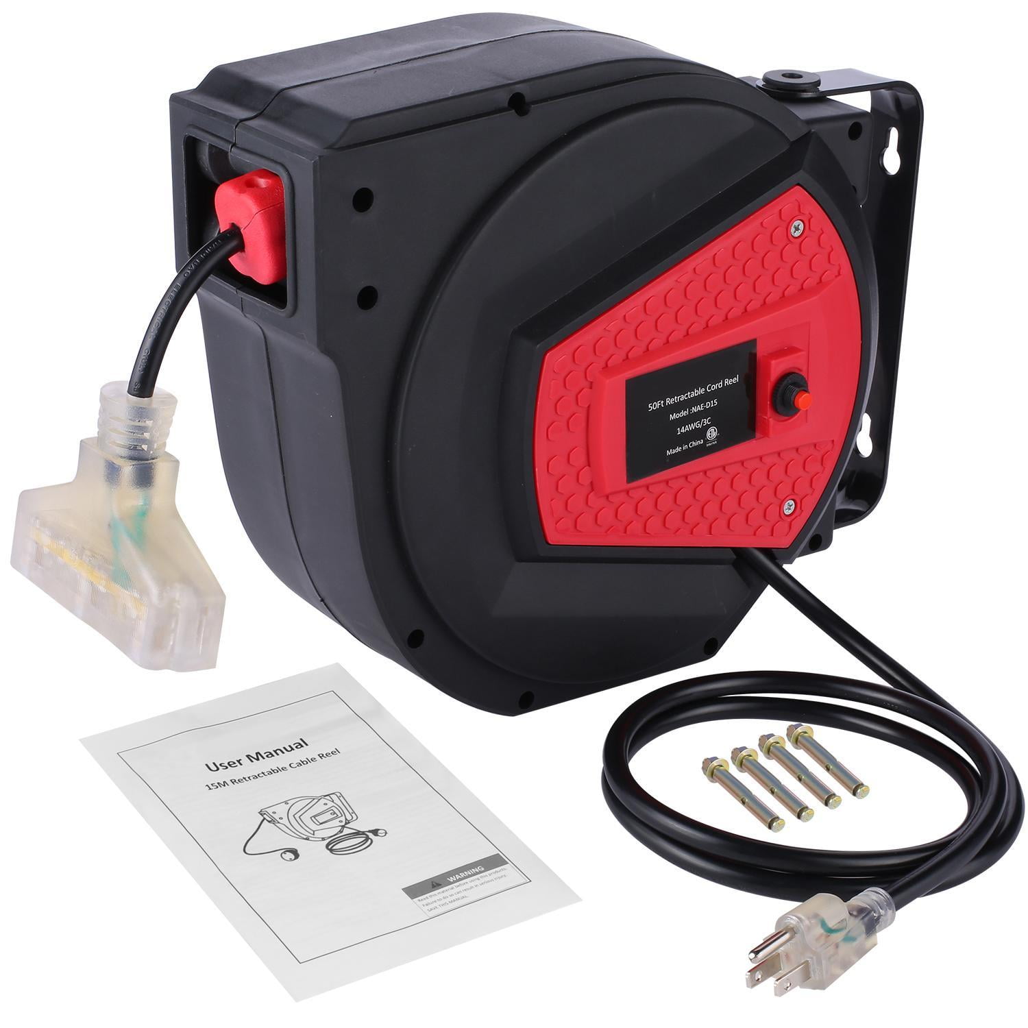 Extra Long Extension Cord Reel Retractable 14awg X 50 Feet Industrial Polypropylene Ultra Heavy Duty 3c Sjtow Commercial Ultra Flexible Cable Triple Tap Connector Walmart Com Walmart Com