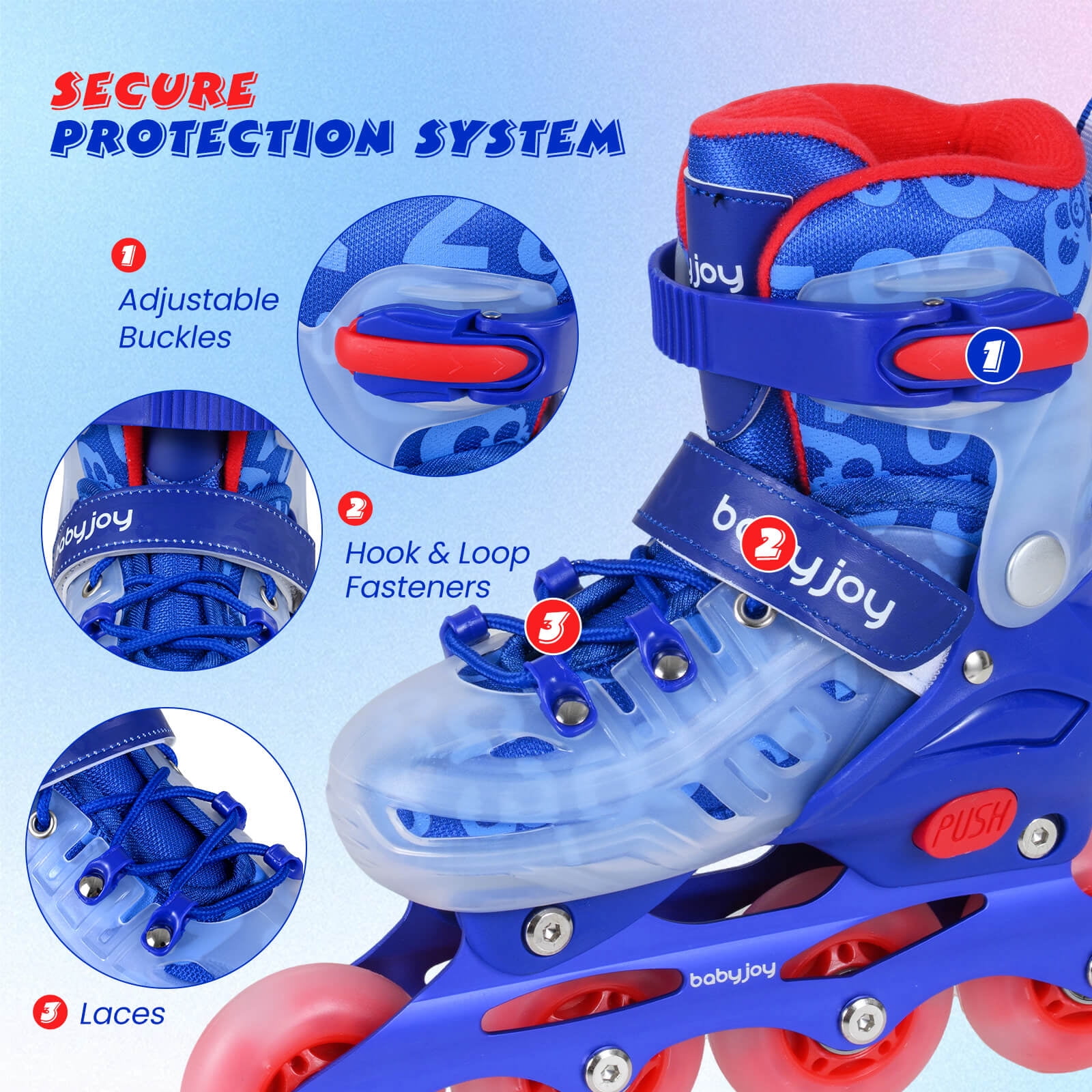 Babyjoy Kids Inline Skates for Boys Girls, 4-Size Adjustable Illuminating Roller Skates Blue