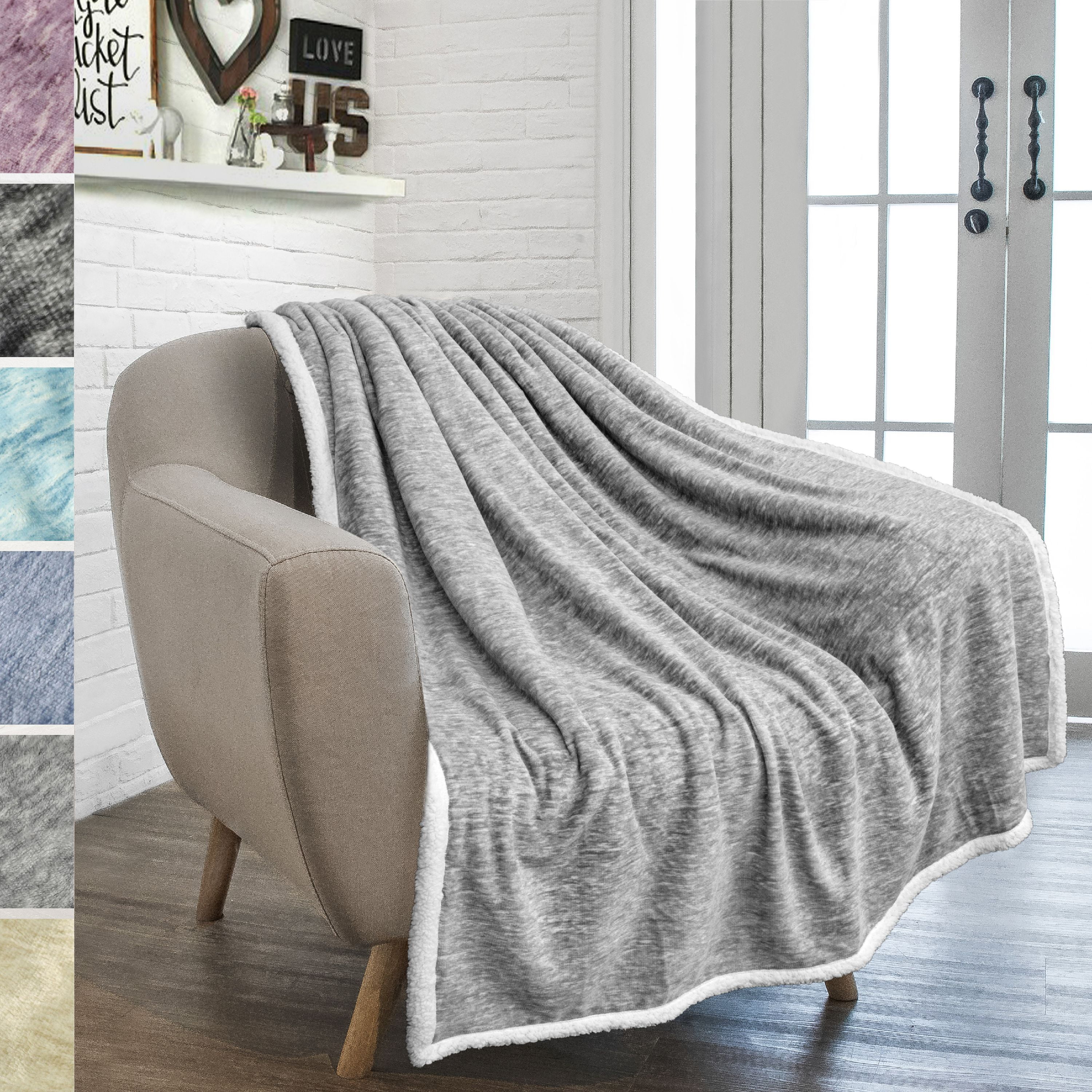 PAVILIA Melange Sherpa Fleece Throw Blanket Super Soft, Reversible