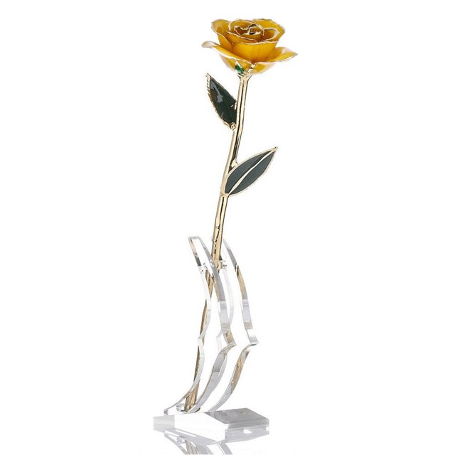 Rose Chapado en Oro, Rosa Natural Reba Rose Refed Clear Natural Textura Con Base para el Día de San Valentín para el Regalo para la decoración
