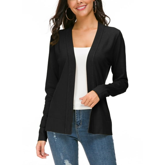 Urban CoCo Women's Open Front Knit Cardigan (Black,L)