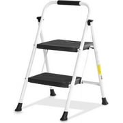 Steel Folding 2-Step Stool Ladder Adults With Soft-Grip Handle 330 Lbs White