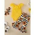 thumbnail image 2 of Arvbitana 0M 3M 6M 12M 18M Baby Girl Clothes Suits Solid Color Lace Ruffles Boat Neck Sleeveless Romper Floral Print Flare Pants Headband 3Pcs Set, 2 of 9