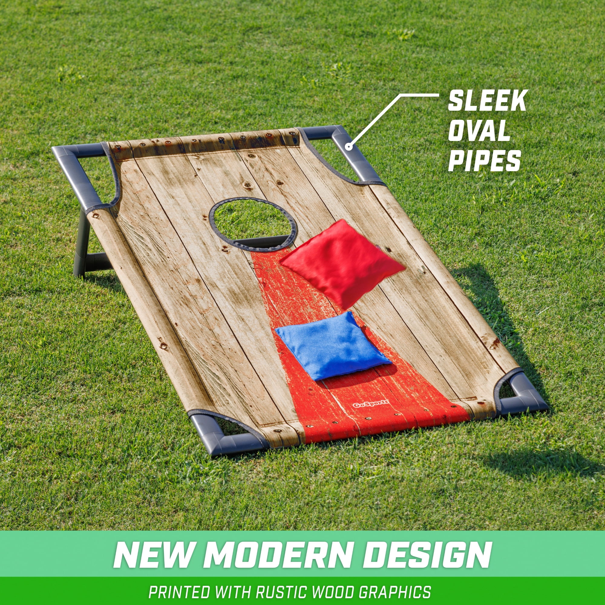 GoSports Portable PVC Framed Cornhole Toss Game Set with 8 Bean Bags and Travel Carrying Case - Rustic