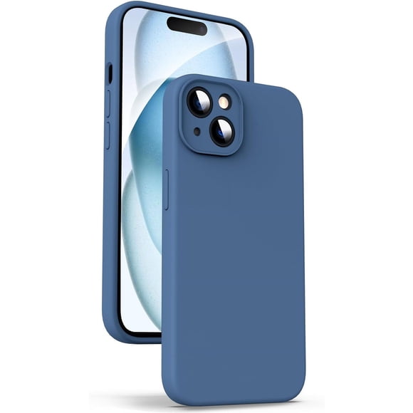 Étui en Silicone Liquide pour iPhone 15 - [Protection Complète de l'Appareil Photo] [Doublure en Microfibre Douce Anti-Rayures] Étui de Téléphone en Gel Caoutchouc Antichoc à 4 Couches, Couverture Complète, 6,1 Pouces, Bleu
