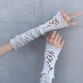 thumbnail image 2 of Guantes de encaje blanco con mangas largas para mujer, finos, de estilo ballet, con protección solar para verano, 2 of 5