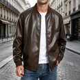 thumbnail image 2 of Men's Stand Collar Motorcycle Jacket Faux Leather Baseball Jacket Coat, Lightweight Full Zip Biker Outwear for Street Riding Commute Travel Daily Work, 2 of 6