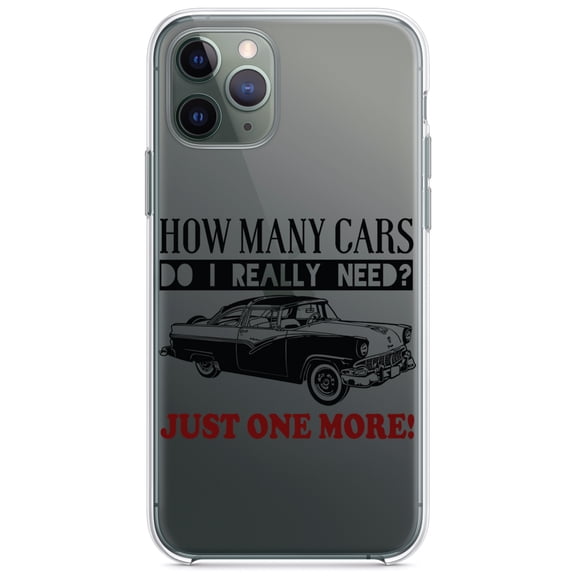 DistinctInk Clear Shockproof Hybrid Case for iPhone 13 (6.1" Screen) - TPU Bumper Acrylic Back Tempered Glass Screen Protector - How Many Cars Do I Need? Just One More