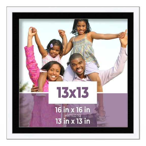 13x13 Frame White With Black Picture Mat For 13x13 Photo - White 16x16 Frame To Display Print or