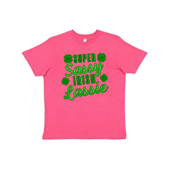 Inktastic Super Sassy Irish Lassy with Green 4 Leaf Clovers Youth T-Shirt