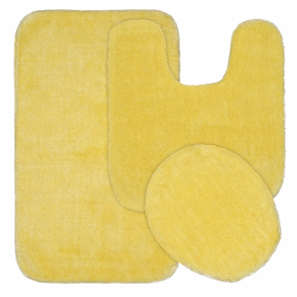 3 Piece Traditional Soft and Plush Plush Nylon Washable Bathroom Rug Set Rubber Ducky Yellow