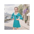 thumbnail image 2 of Sunny Fashion Girls Dress Solid Lace Trim Bell Sleeve Cherry Pearl A-Line Casual Daily Green 5 Years, 2 of 7