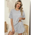 thumbnail image 5 of TEMOFON Women's 2 Piece Striped Lounge Set, Summer Casual Comfy Short Sleeve Top & Matching Shorts Loungewear Set, 5 of 8