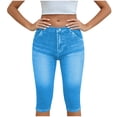 thumbnail image 2 of Kilaqueen Jeggings for Women Pull On Skinny Capri Jeans Stretchy High Waisted Faux Denim Capri Leggings Casual Cropped Yoga Pants, 2 of 5