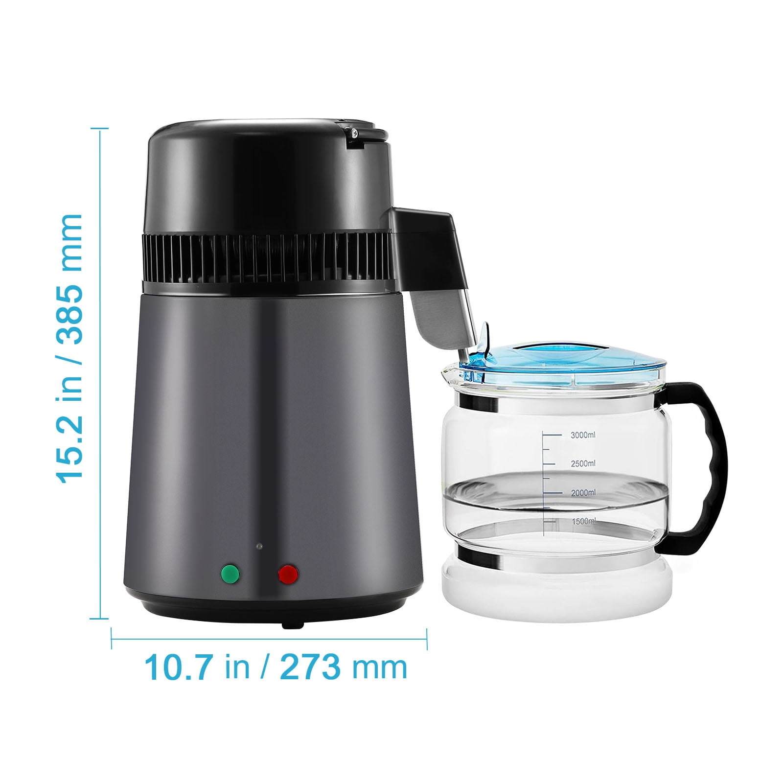 KFFKFF Water Distiller, 4L Capacity for Home Use, 750W Power, Stainless Steel Inside, Countertop Water Filtration System, Produces Pure Distilled Water, Grey