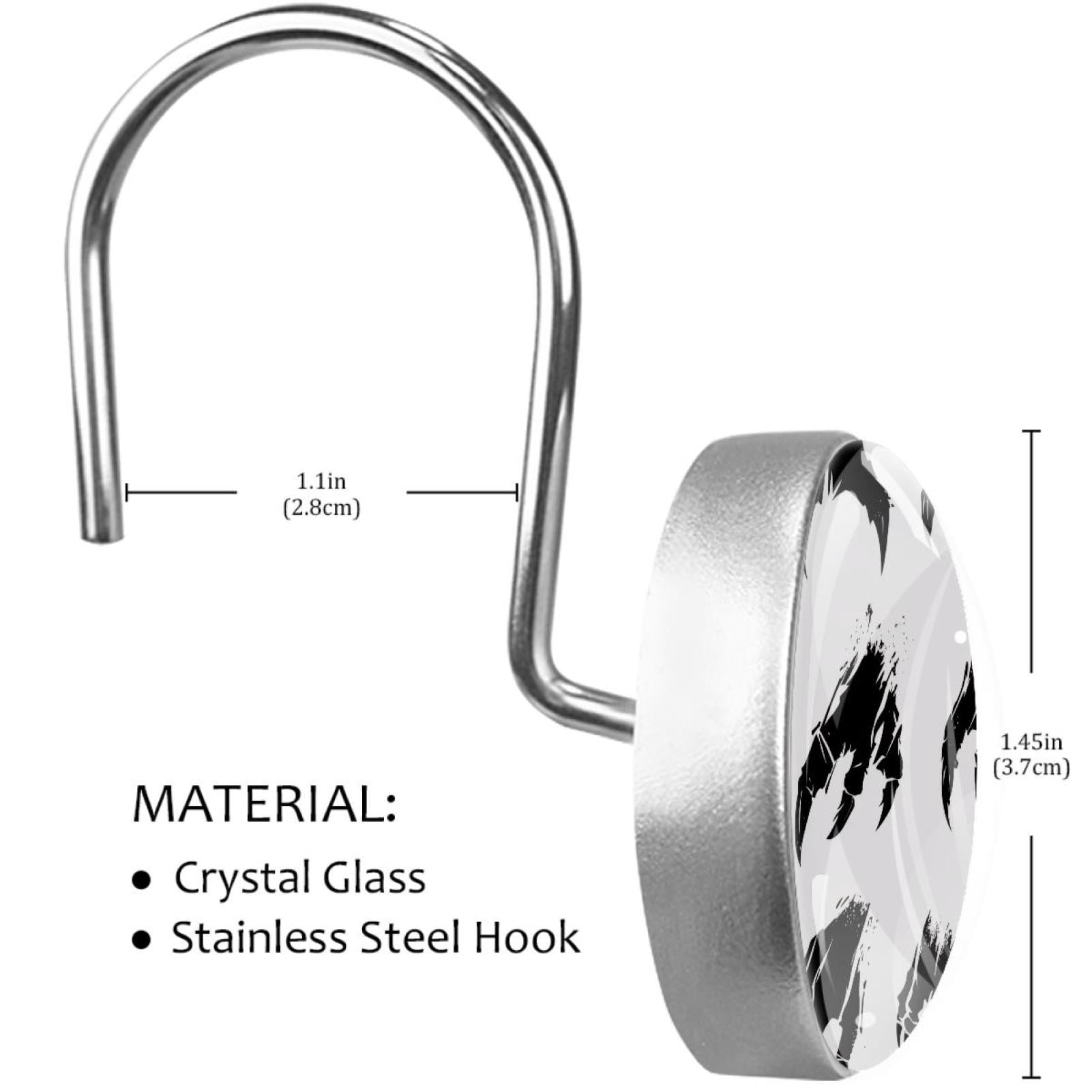 Black Animals Claws Shower Curtain Hooks Round Crystal Glass, Set of 12 Shower Curtain Rings - Shower Hooks for Curtain Shower Rings