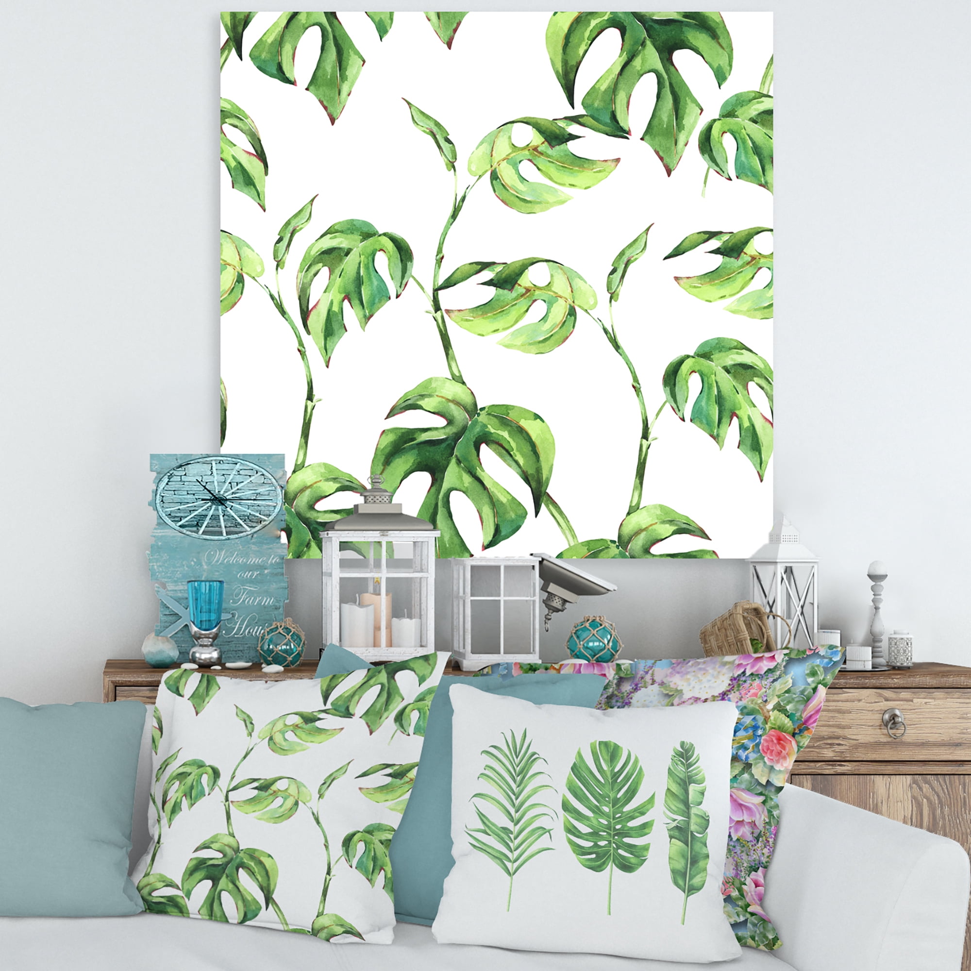 Designart ' Ancient Floral Tropical Leaves II ' Tropical Canvas Wall Art Print