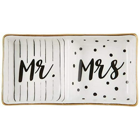 Mr and Mrs Ring Dish, Wedding Gift, White and Black