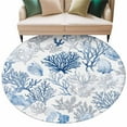 thumbnail image 2 of Navy Blue Coral Round Rugs 5ft, Summer Beach Coastal Ocean Nautical Non Slip Washable Rug Runner, Low Pile Indoor Floor Carpet Mat Bathroom Rugs for Living Room, Bedroom, Kids Room, 2 of 9