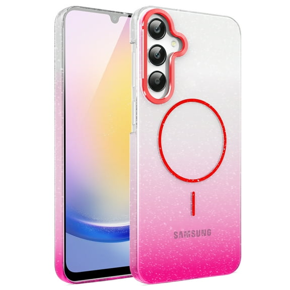 Allytechgroup Sparkly Case for Samsung Galaxy A25 5G, Slim Glitter Magnetic Phone Shell Compatible with Magsafe Anti Yellowing Shockproof Protective Back Cover for Samsung Galaxy A25 5G, Red