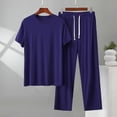 thumbnail image 2 of USNSM (L-5XL) Plus Size Mens Short Sleeve Tank Top and Pants Set Casual Two Piece Loungewear Sleepwear Comfortable Outfits Blue L, 2 of 5
