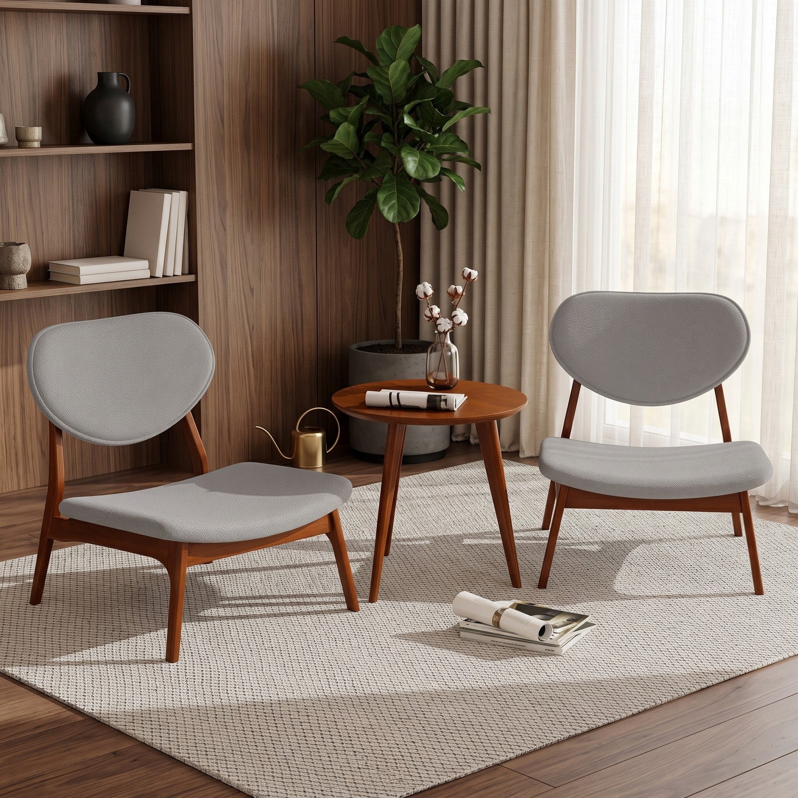 Furnibear Accent Chairs Set of 2 with Side Table, Solid Wood Frame Lamb Velvet Upholstered Armchairs, 105 Degree Backrest Reading Club Chairs for, Walnut and Gray